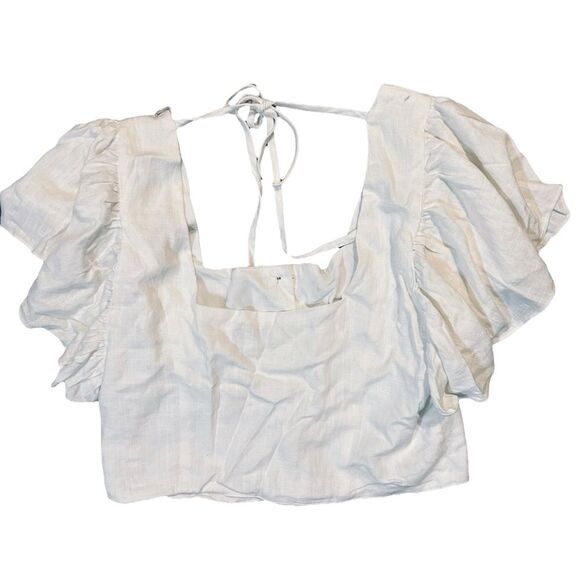 CHARLIE HOLIDAY NWT White Flutter Sleeve Open Back Bayview Top L - Picture 10 of 16